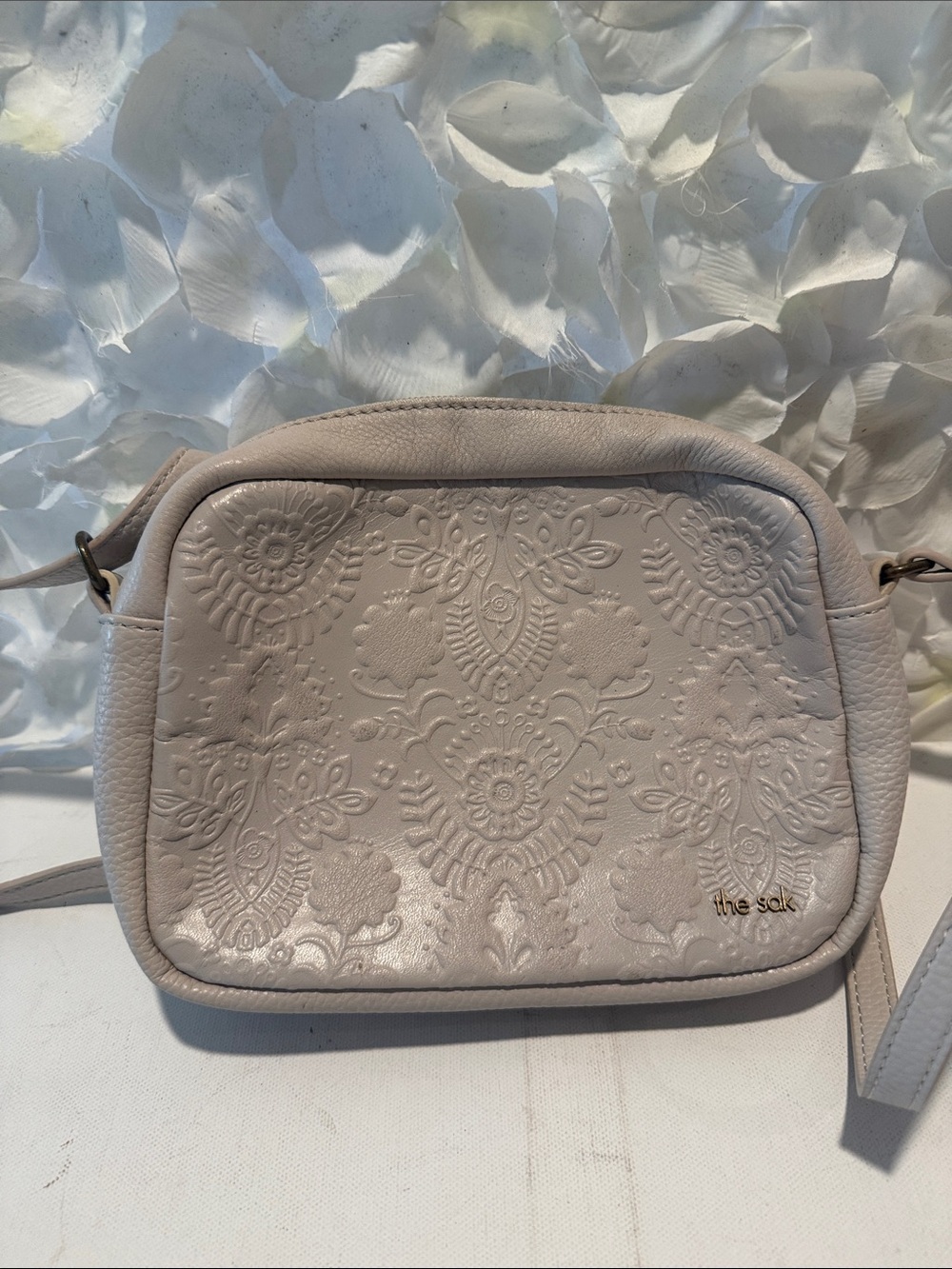 The Sak Cream Embossed Floral Crossbody Bag